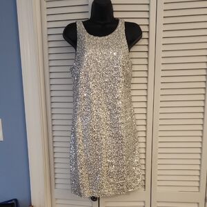 White House Black Market Silver Sequin Mini Dress